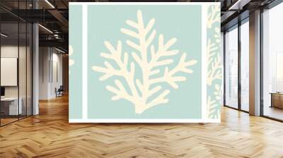 Coral reef and seaweed print and seamless textured pattern. Underwater sea life pastel blue summer holiday background. Wall mural