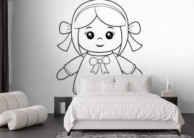 Cute cartoon doll outline for coloring, playful design, fun activity, copy space Wall mural