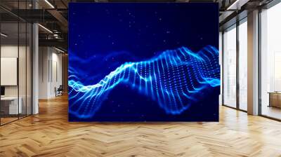 Digital technology background. Dynamic wave of glowing points. Futuristic background for presentation design. 3d Wall mural