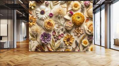 Dried flower arrangement, rustic charm, representing nature's beauty in warm tones with copy space Wall mural