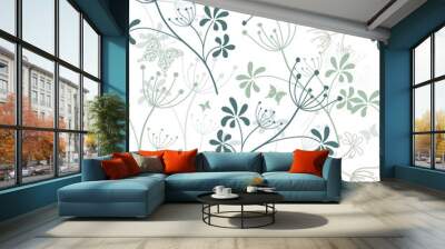 Seamless white floral pattern Wall mural