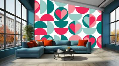 Abstract vector geometric banner with hearts. Seamless bauhaus style pattern  Wall mural