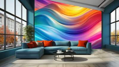 Dynamic colorful wave pattern in smooth gradients with copy space Wall mural