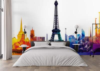 Eiffel tower olympic games in Paris 2024. Tour Eiffel symbol colorful design postcard Olympic games. Banner Wall mural