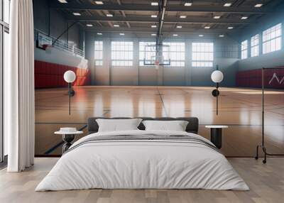 Empty european gym class for school sports no people. Sport arena or hall for team games concept Wall mural