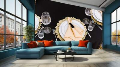 Festive table service with expensive dishes and stylish details. Wall mural