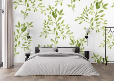 Floral seamless pattern. Watercolor pattern with tree branches. Green branches on a white background. Wall mural