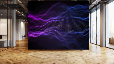 Futuristic dots pattern on dark background. Colored music wave. Big data digital code. Technology or Science Banner. 3D rendering Wall mural