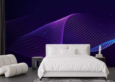 Futuristic wave on dark background. Colored pattern of connection dots and lines. Technology Banner. 3D Widescreen Wall mural