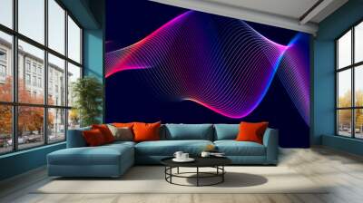 Futuristic wave on dark background. Colored pattern of connection dots and lines. Technology Banner. 3D Widescreen Wall mural