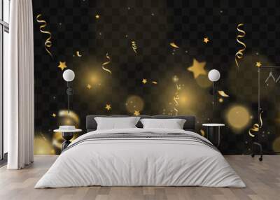 Golden confetti falls on a beautiful background. Falling streamers on stage.	



 Wall mural