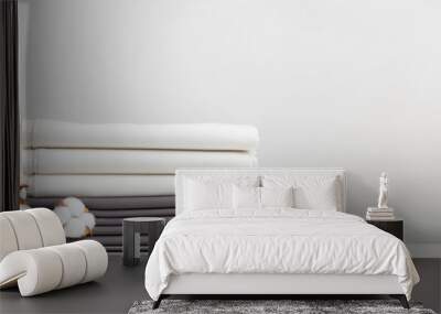 Gray and white bed linen, cotton branch sheets on the table Wall mural