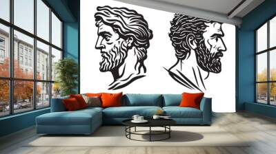 Greek god head wearing laurel icon logo design. Vector minimal line style ancient greek figure face statue logo Wall mural