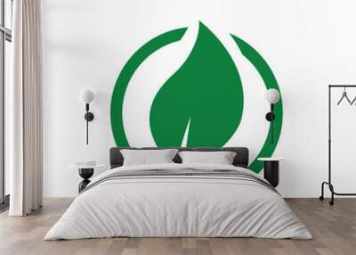 Green leaf with plug electric icon, Renewable power and clean energy, Eco friendly charging symbol, Vector illustration Wall mural