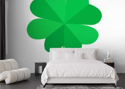 Green quatrefoil clover leaf, isolated on white background. Vector decorative simvol lucky leaf clover. Wall mural