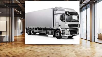 Grey Truck with container, cargo transportation concept, isolated on white background Wall mural