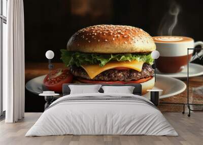 hamburger on a plate Wall mural