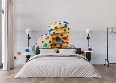 Homemade cookies with m&m's and chocolate. Copy space. Wall mural