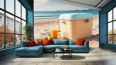 Ice box, drink cooler, portable fridge on the beach, Wall mural