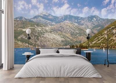 Beautiful Mediterranean landscape. Montenegro, Adriatic Sea, Kotor Bay. View of two small islands off the coast of Perast on a sunny summer day Wall mural