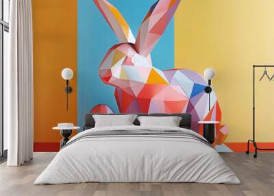 Modern take on Easter bunny and Easter eggs. Polygonal bunny, bright colors. Happy Easter background Wall mural