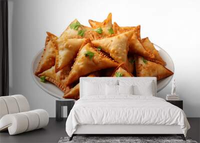 Isolated illustration of a plate with vegetarian samosas. Illustration for covers, banners and other projects about vegan food. Wall mural