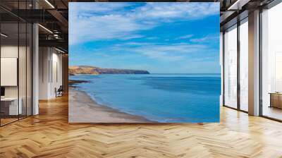 Ocean coastline with sandy beach and picturesque hills Wall mural