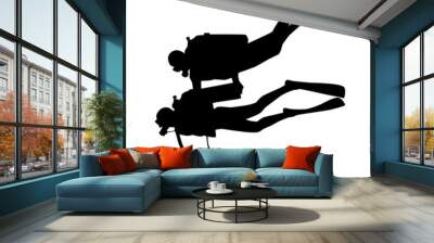 introduction diving silhouette. diver with instructor Wall mural