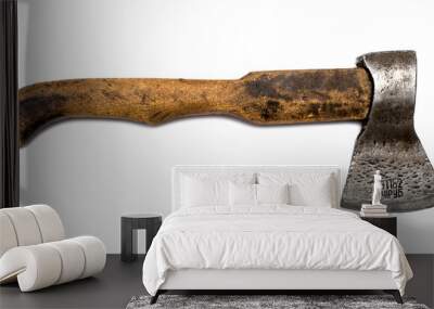 axe with wooden handle isolated on white Wall mural