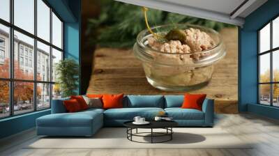 canned cod liver in a jar on a table Wall mural