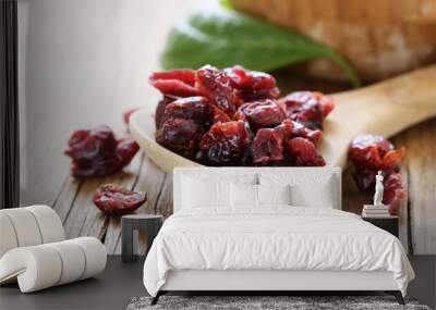 Dried berries red cranberries on a wooden table Wall mural