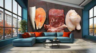 raw meat, fish and chicken healthy food Wall mural