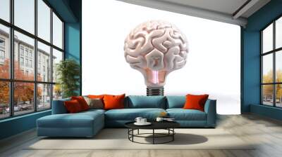 Light bulb in the shape of a brain on a white background, new technologies and ideas in energy development Wall mural