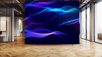 Lights background. Colored music wave. Big data digital code. Futuristic dots Illustration. 3D Wall mural