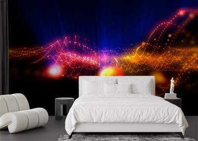 Magical waves of bright energy.High tech rainbow light ray particles and bokeh energy Wall mural