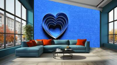 many hearts  in trendy color of year on classic blue background. Copy space. Wall mural