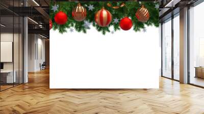 Merry Christmas and Happy New Year. Fir branches decorating balls. 3D rendering Wall mural