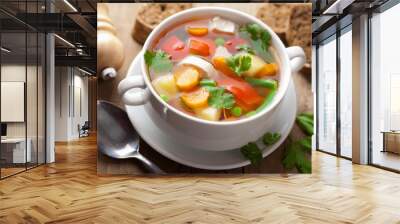 chicken soup with vegetables Wall mural