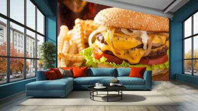 double cheeseburger with tomato and onion Wall mural