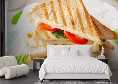 grilled cheese and tomato sandwich on white background Wall mural