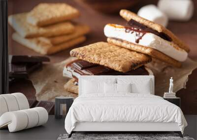 homemade marshmallow s'mores with chocolate on crackers Wall mural