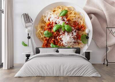 spaghetti bolognese with basil and parmesan, italian pasta Wall mural