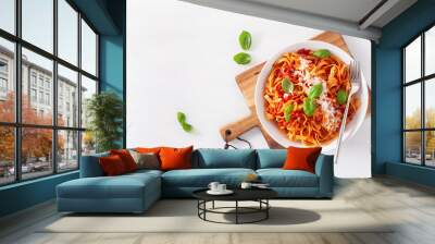 tagliatelle pasta with tomato sauce parmesan basil Wall mural