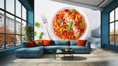 tagliatelle pasta with tomato sauce parmesan basil Wall mural