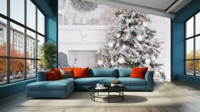 Christmas tree with colorful decorations. New Year composition with spruce Wall mural