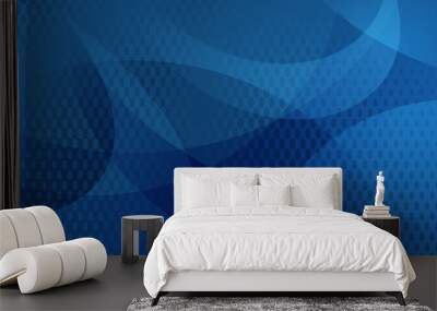 Abstract background of curved lines, curves and halftone dots in blue colors Wall mural