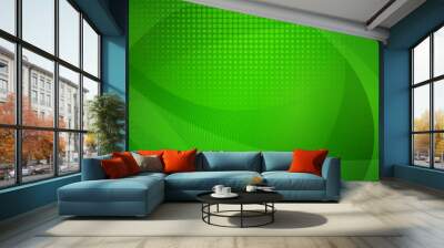 Abstract background of curved surfaces and halftone dots in green colors Wall mural