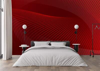 Abstract background of curved surfaces and halftone dots in red colors Wall mural