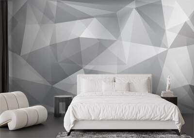 Abstract polygonal background of many triangles in white and gray colors Wall mural