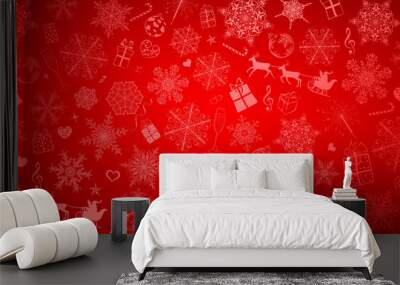 Background of snowflakes and Christmas symbols Wall mural